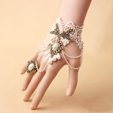 Fashion Accessories White Lace Crystal Women's Wrist Bracelet Ring One Hand Jewelry