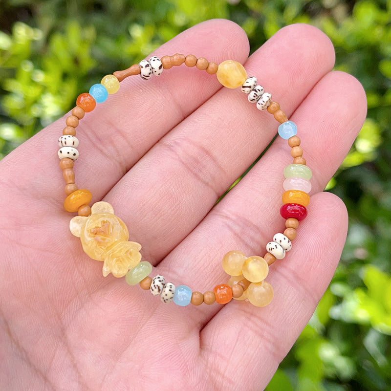 Natural Beeswax Love Bear Agate Bracelet