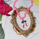 Pink Cherry Necklace Acrylic Chain Necklace