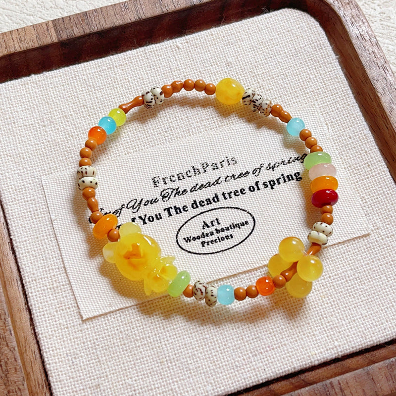 Natural Beeswax Love Bear Agate Bracelet