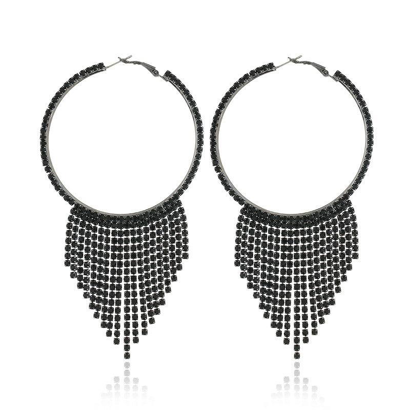 Women's Fashion Tassel Rhinestone Claw Chain Full Diamond Earrings