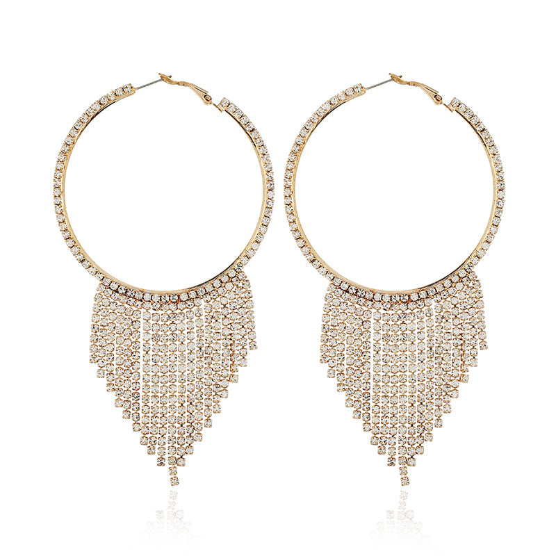 Women's Fashion Tassel Rhinestone Claw Chain Full Diamond Earrings