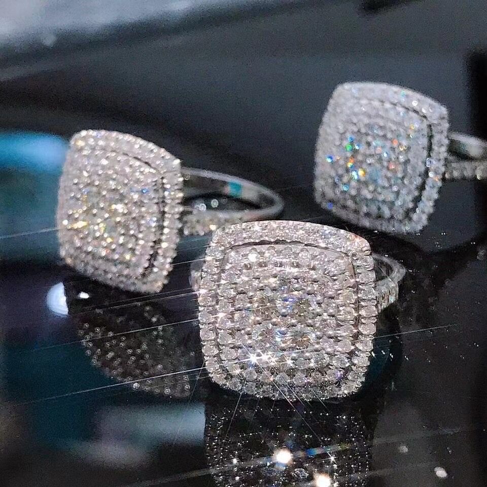 Women's Glitter Diamond Square Princess Ring