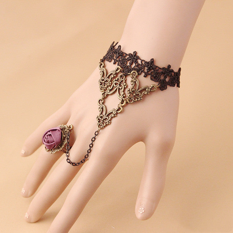 Fashion Accessories White Lace Crystal Women's Wrist Bracelet Ring One Hand Jewelry