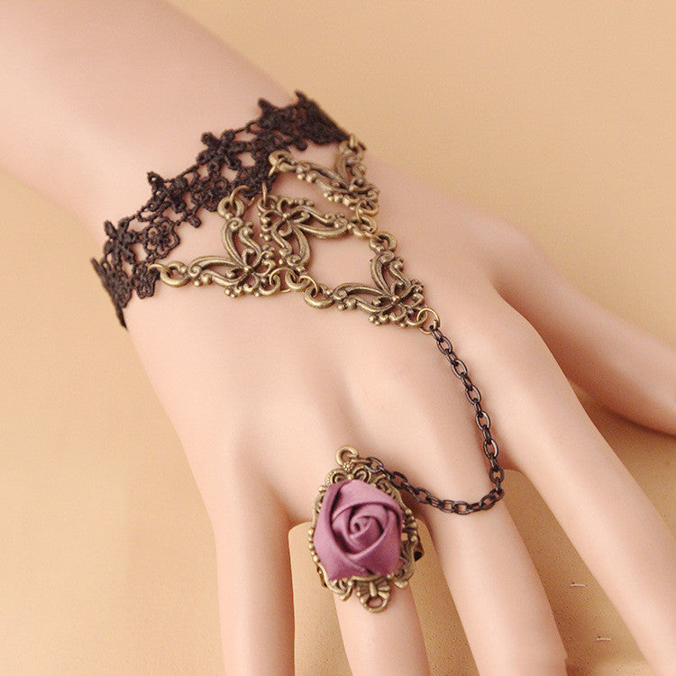 Fashion Accessories White Lace Crystal Women's Wrist Bracelet Ring One Hand Jewelry