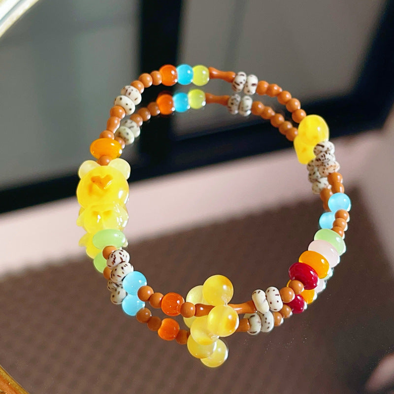 Natural Beeswax Love Bear Agate Bracelet