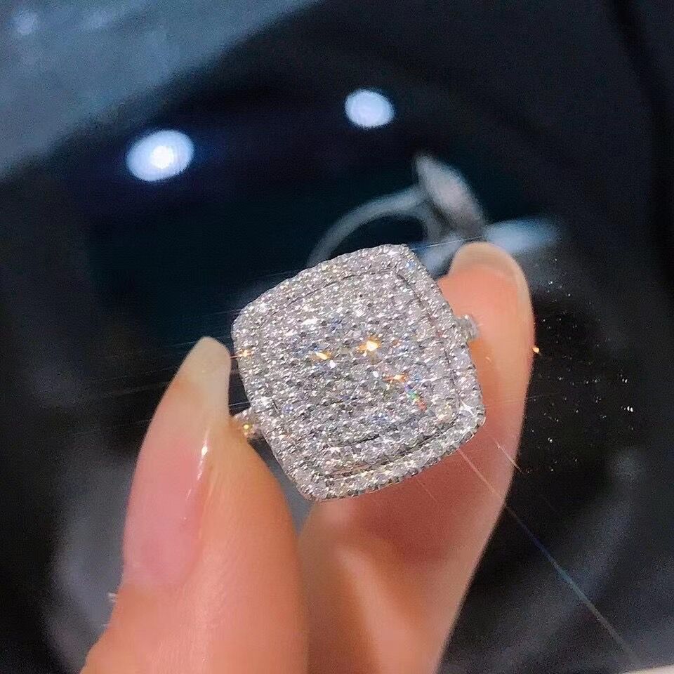 Women's Glitter Diamond Square Princess Ring