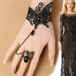 Fashion Accessories White Lace Crystal Women's Wrist Bracelet Ring One Hand Jewelry