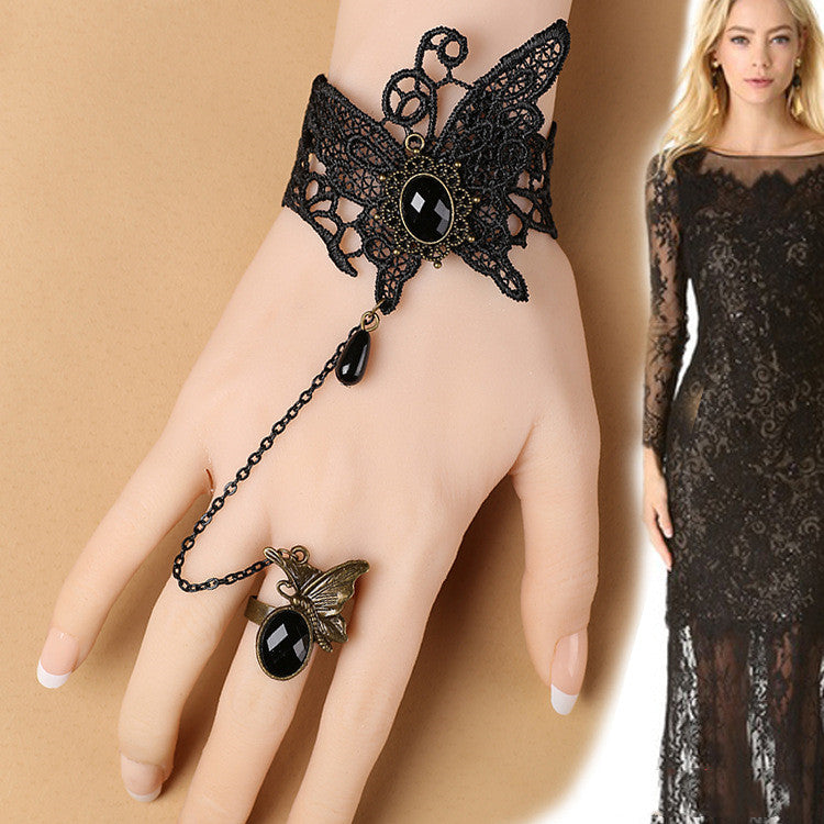 Fashion Accessories White Lace Crystal Women's Wrist Bracelet Ring One Hand Jewelry