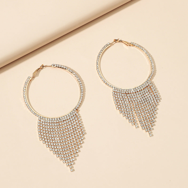 Women's Fashion Tassel Rhinestone Claw Chain Full Diamond Earrings