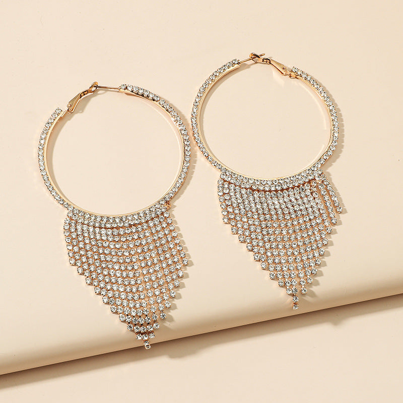 Women's Fashion Tassel Rhinestone Claw Chain Full Diamond Earrings