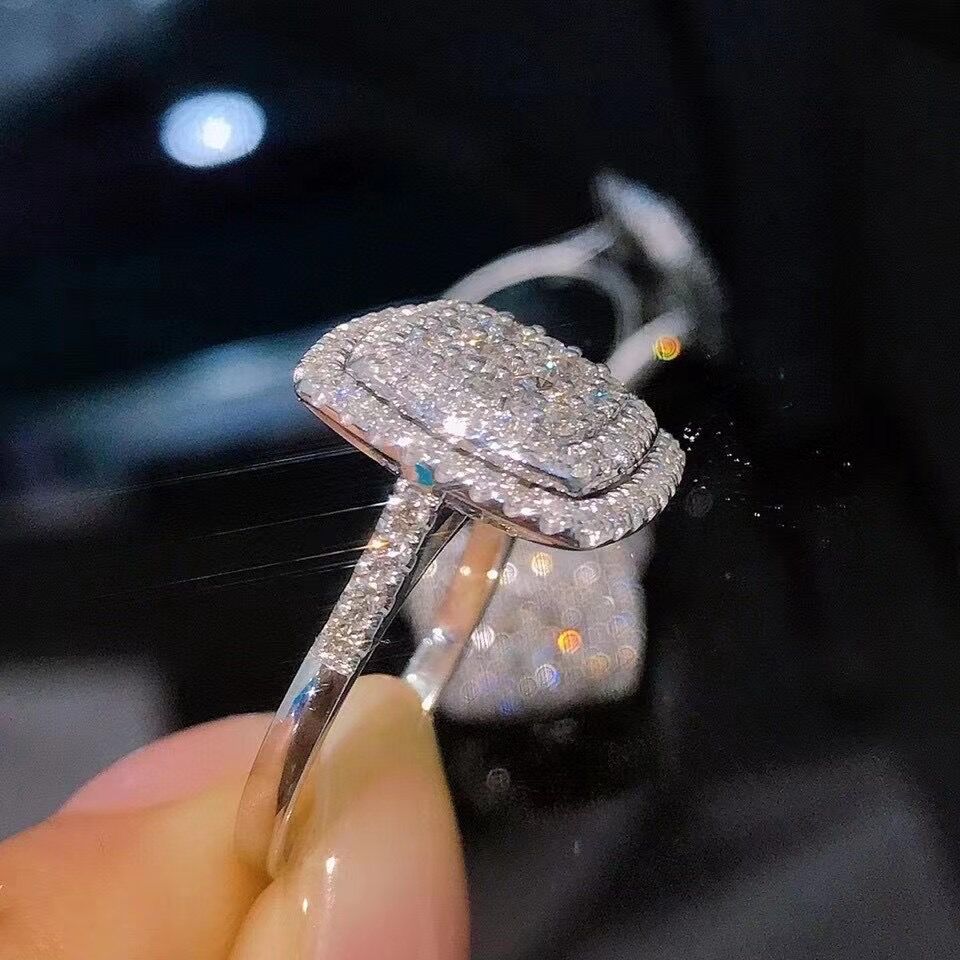 Women's Glitter Diamond Square Princess Ring