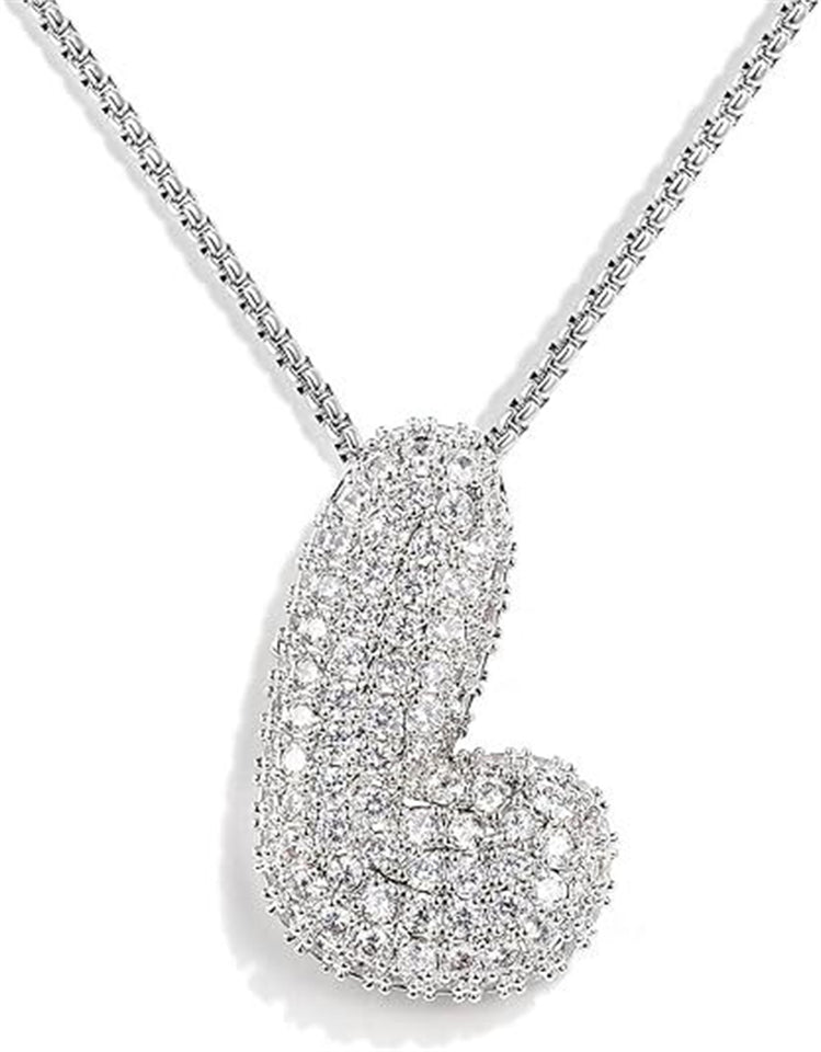 Brass Zircon Balloon English Letter Necklace