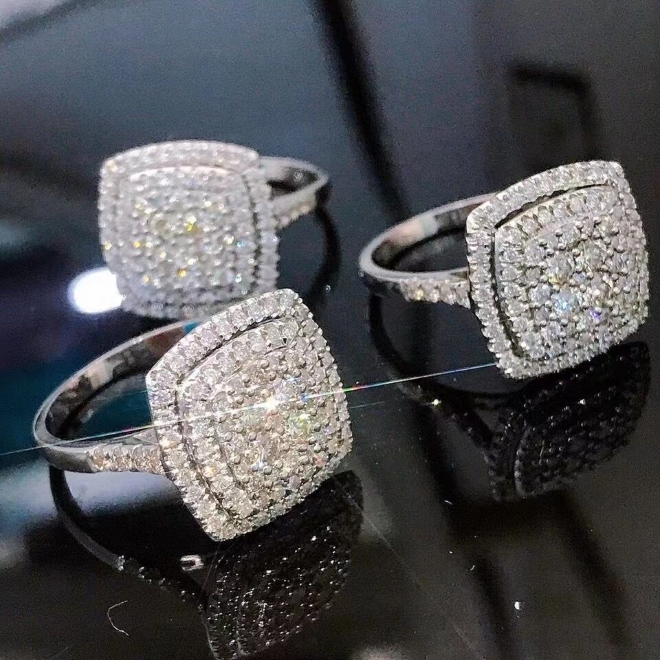 Women's Glitter Diamond Square Princess Ring